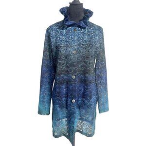 Damee Size Medium  Top Blouse Button Down Wired Collar Abstract Boho Art